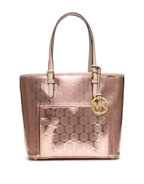 michael kors metallic rose gold backpack|Michael Kors pink canvas tote.